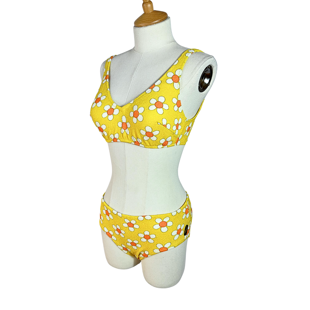 Yellow 60s vintage floral swimwear - S