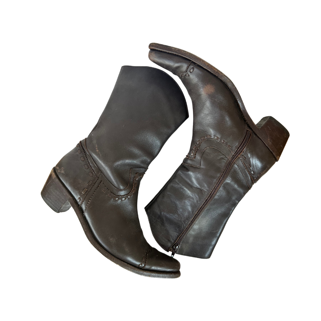 Dark brown leather cowboy boots - UK7.5