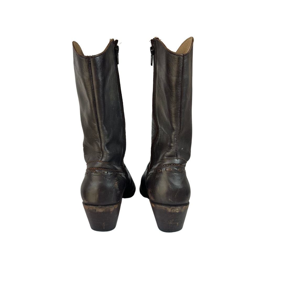 Dark brown leather cowboy boots - UK7.5