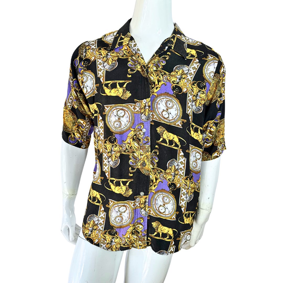 90s baroque print shirt - L