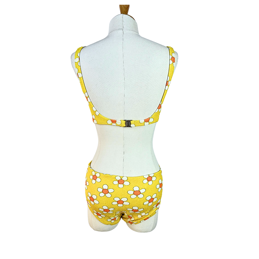 Yellow 60s vintage floral swimwear - S