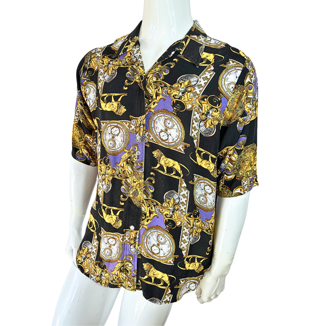 90s baroque print shirt - L