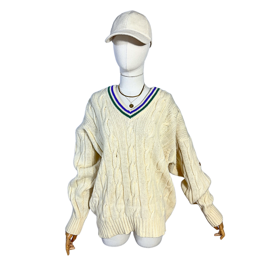 Cream vintage Pringle of Scotland wool cable knit jersey - M