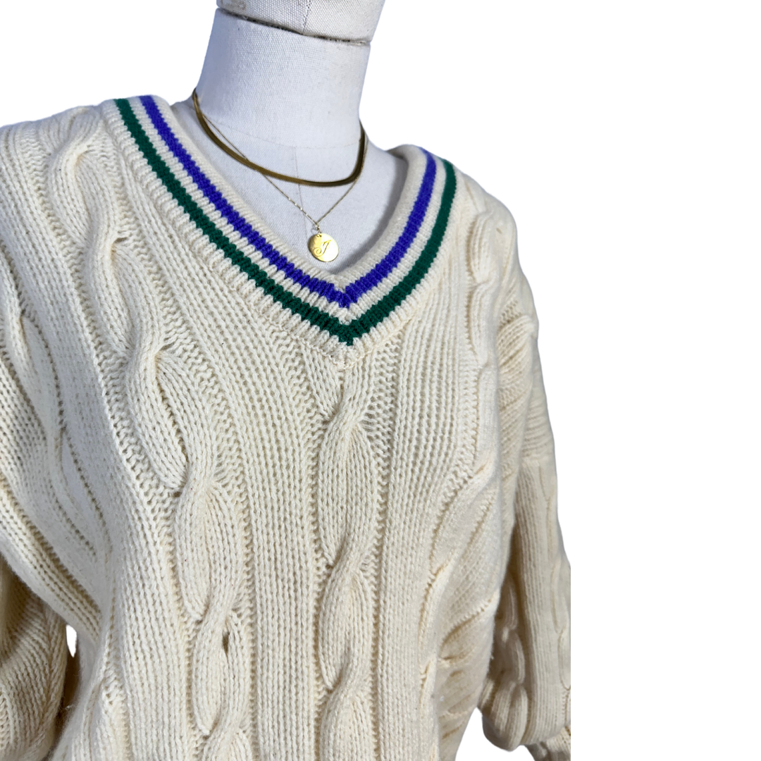 Cream vintage Pringle of Scotland wool cable knit jersey - M