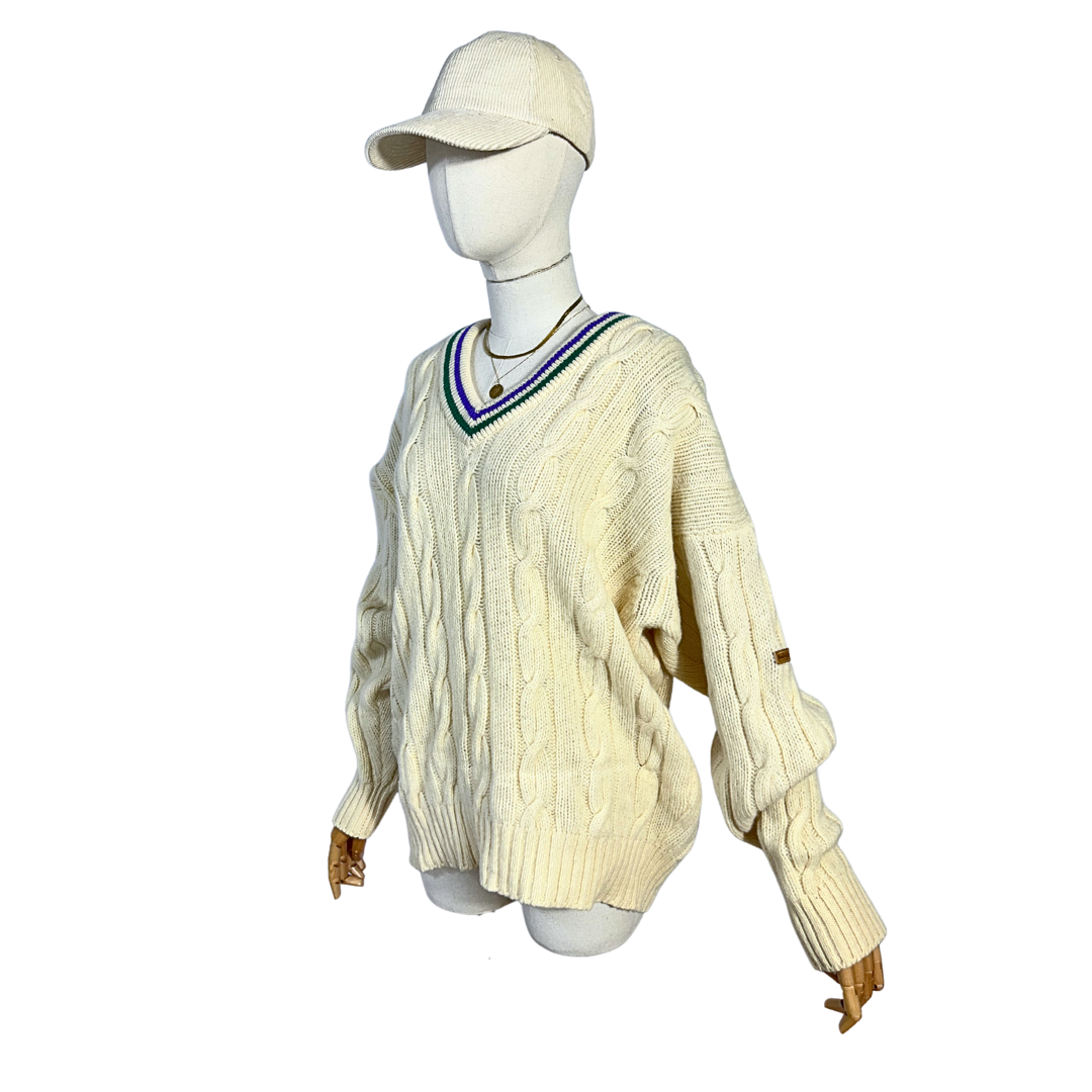 Cream vintage Pringle of Scotland wool cable knit jersey - M