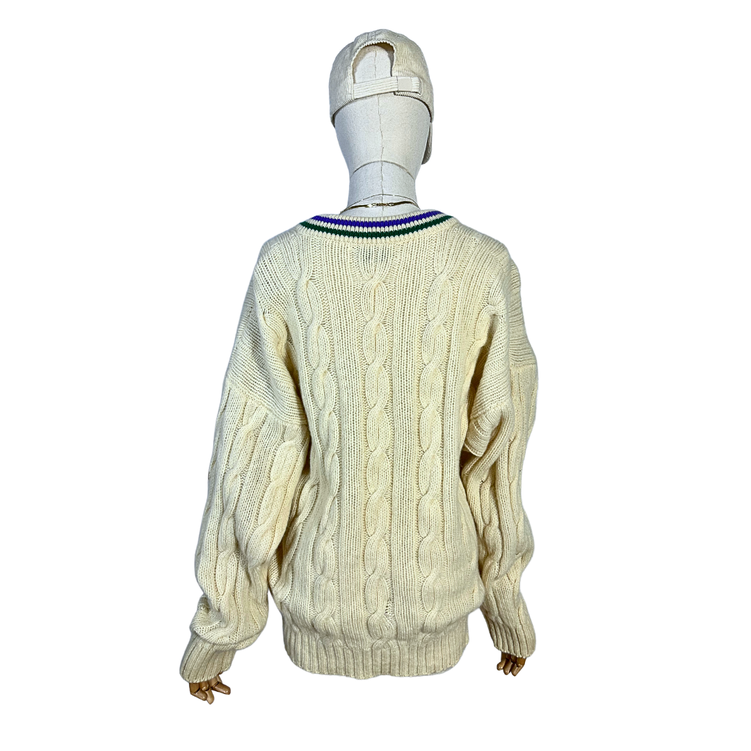 Cream vintage Pringle of Scotland wool cable knit jersey - M