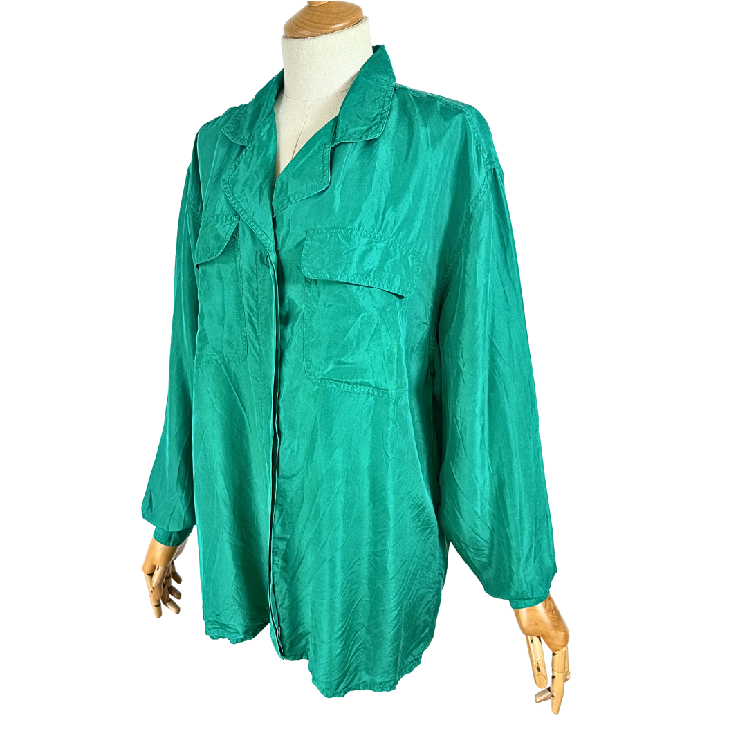 Green vintage silk shirt - M