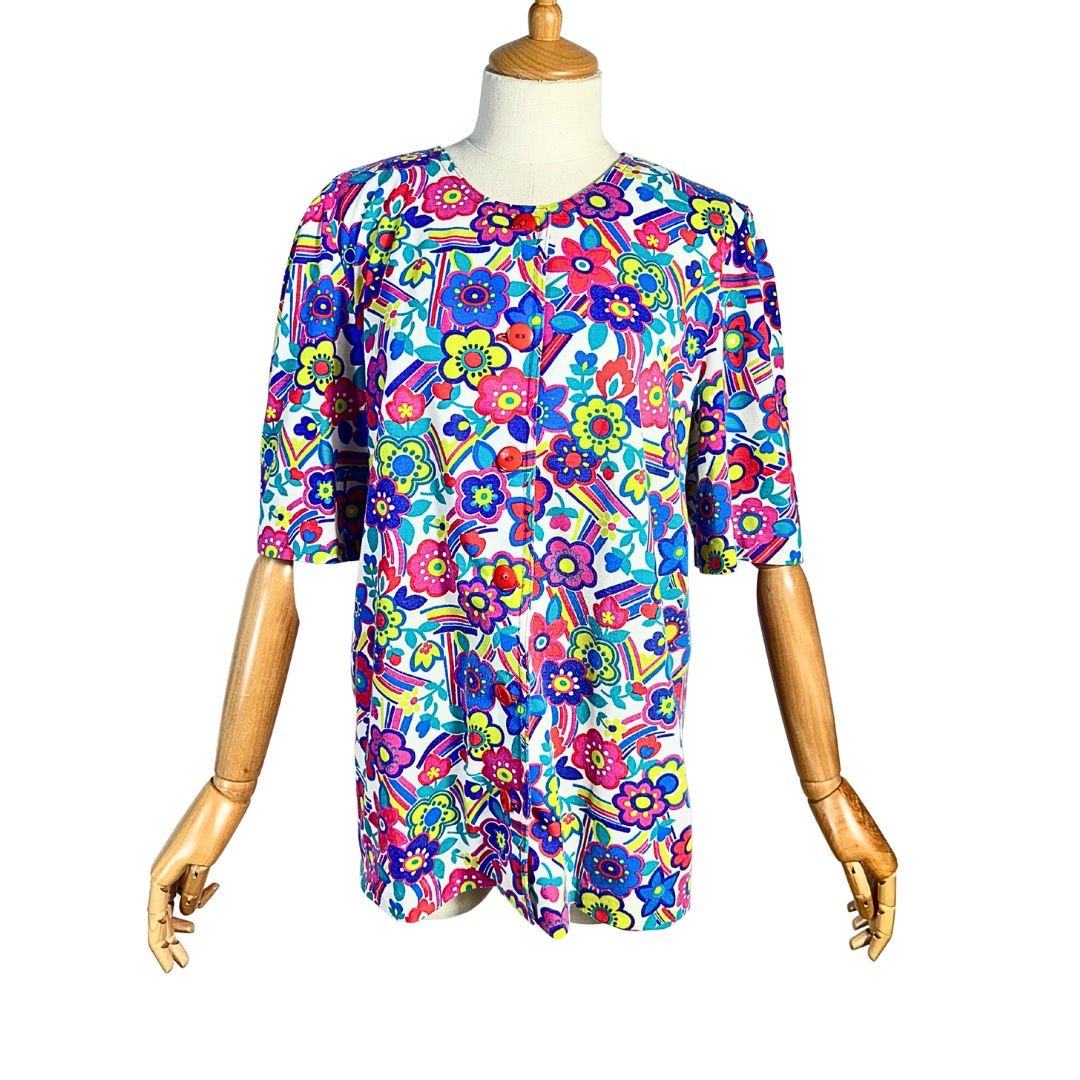 Colourful retro floral blouse - M