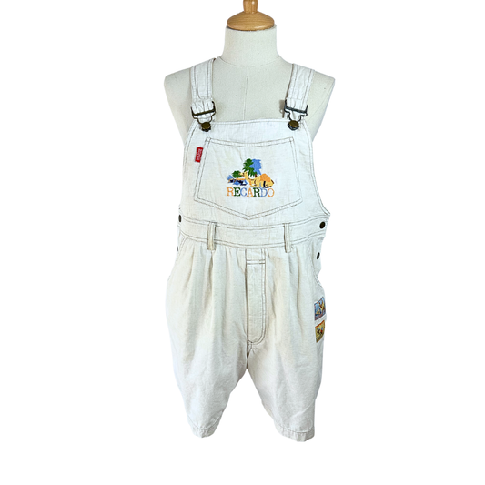 White vintage embroidered dungaree shorts - S/M