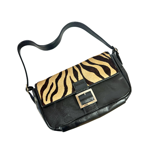 Zebra print leather and pony hair shoulder bag