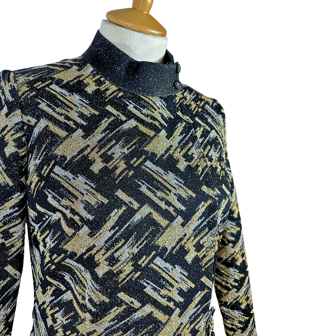 70s vintage metallic abstract tunic top - XS/S