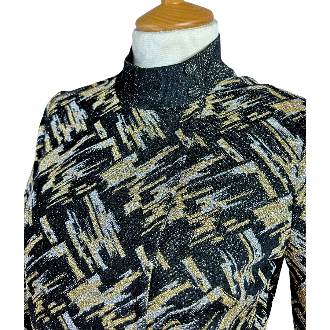 70s vintage metallic abstract tunic top - XS/S