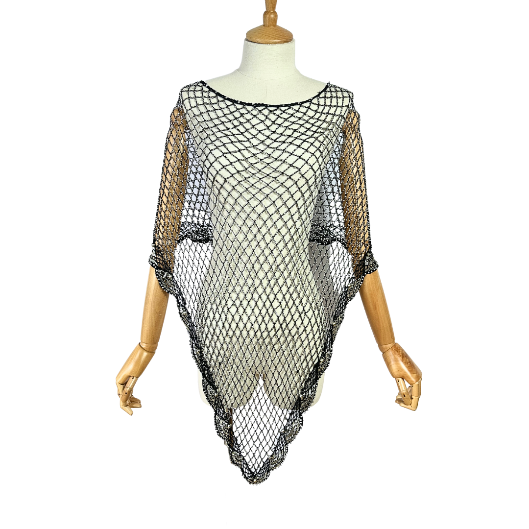 Vintage beaded poncho knit - OS