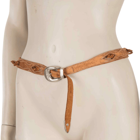 Leather skinny belt with silver buckle - L