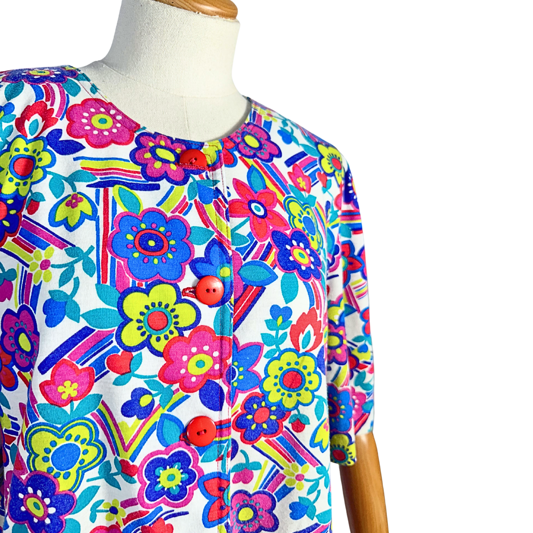 Colourful retro floral blouse - M