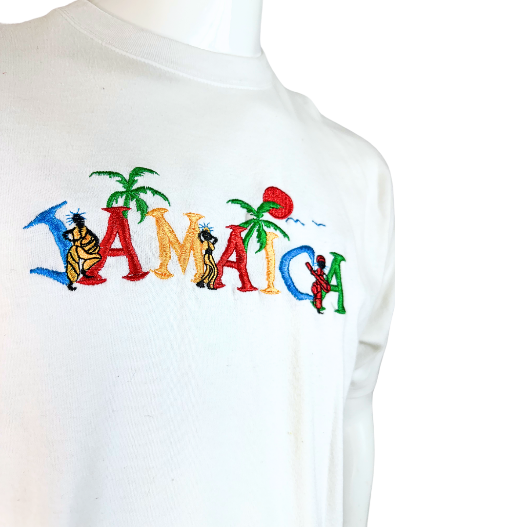 White Jamaica embroidered tshirt - XL