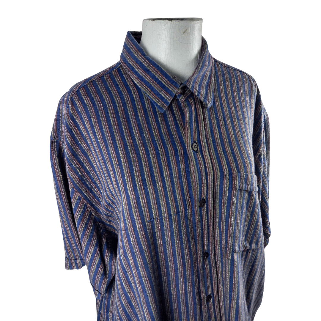 Handwoven stripe shortsleeve shirt - L
