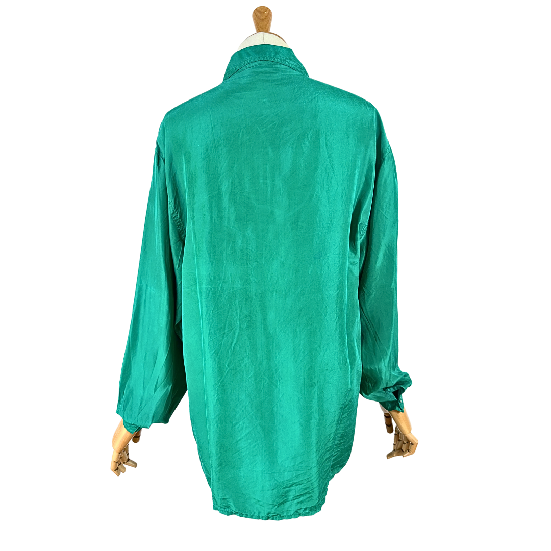 Green vintage silk shirt - M