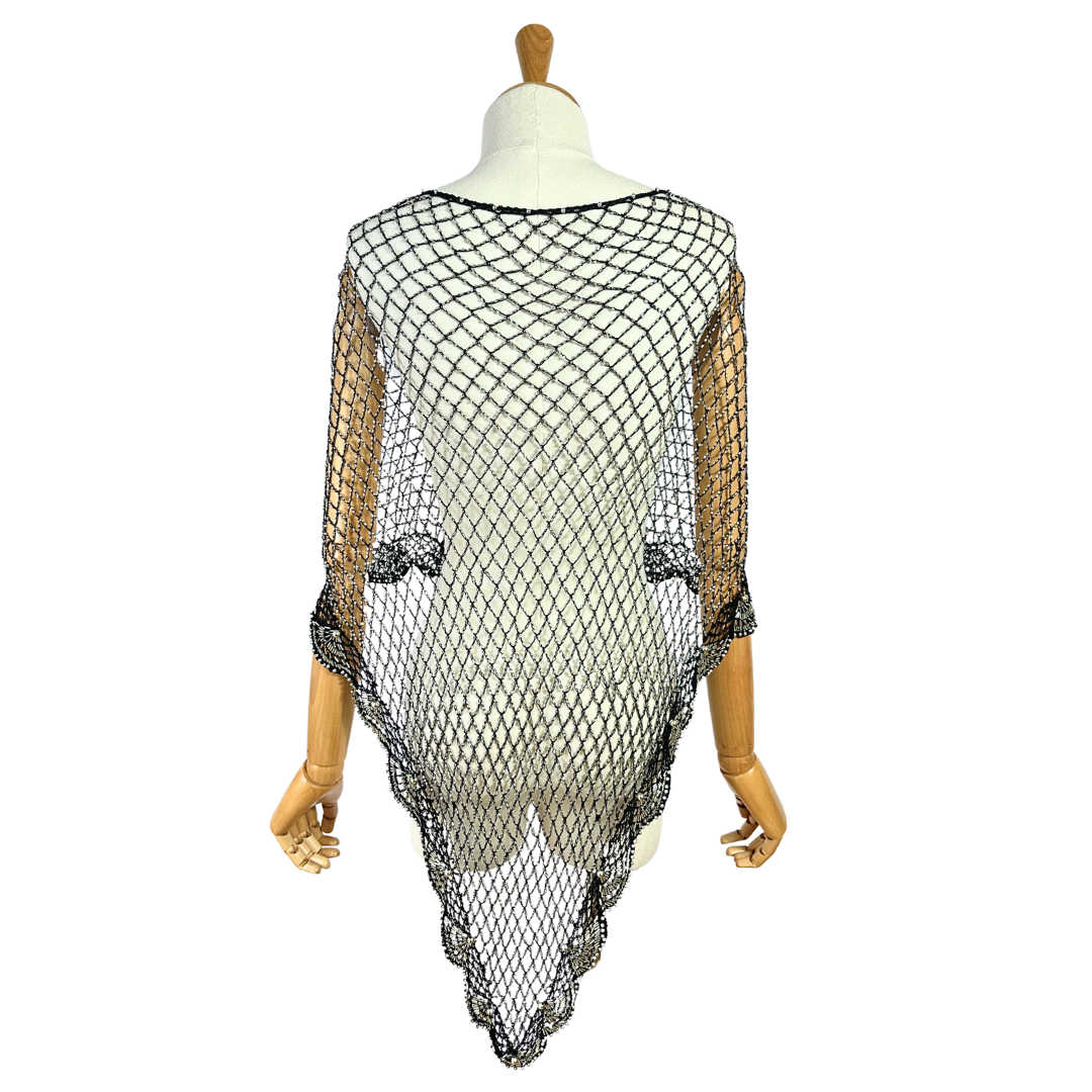 Vintage beaded poncho knit - OS