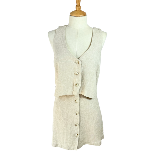 Cream 90s linen waistcoat and skirt set - S