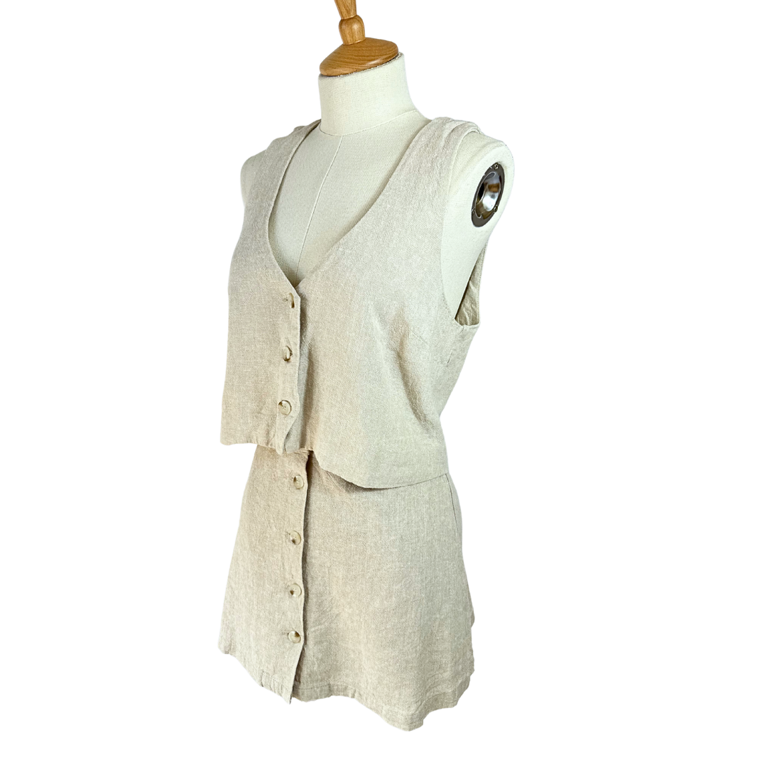 Cream 90s linen waistcoat and skirt set - S