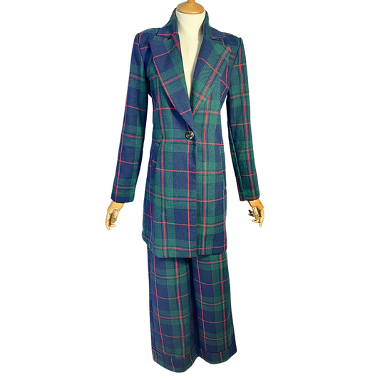 Vintage plaid coat and pants suit - S