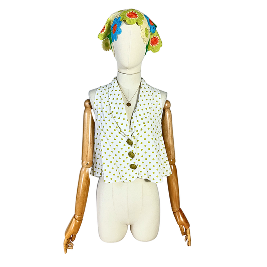 Polka dot sleeveless button down crop - S