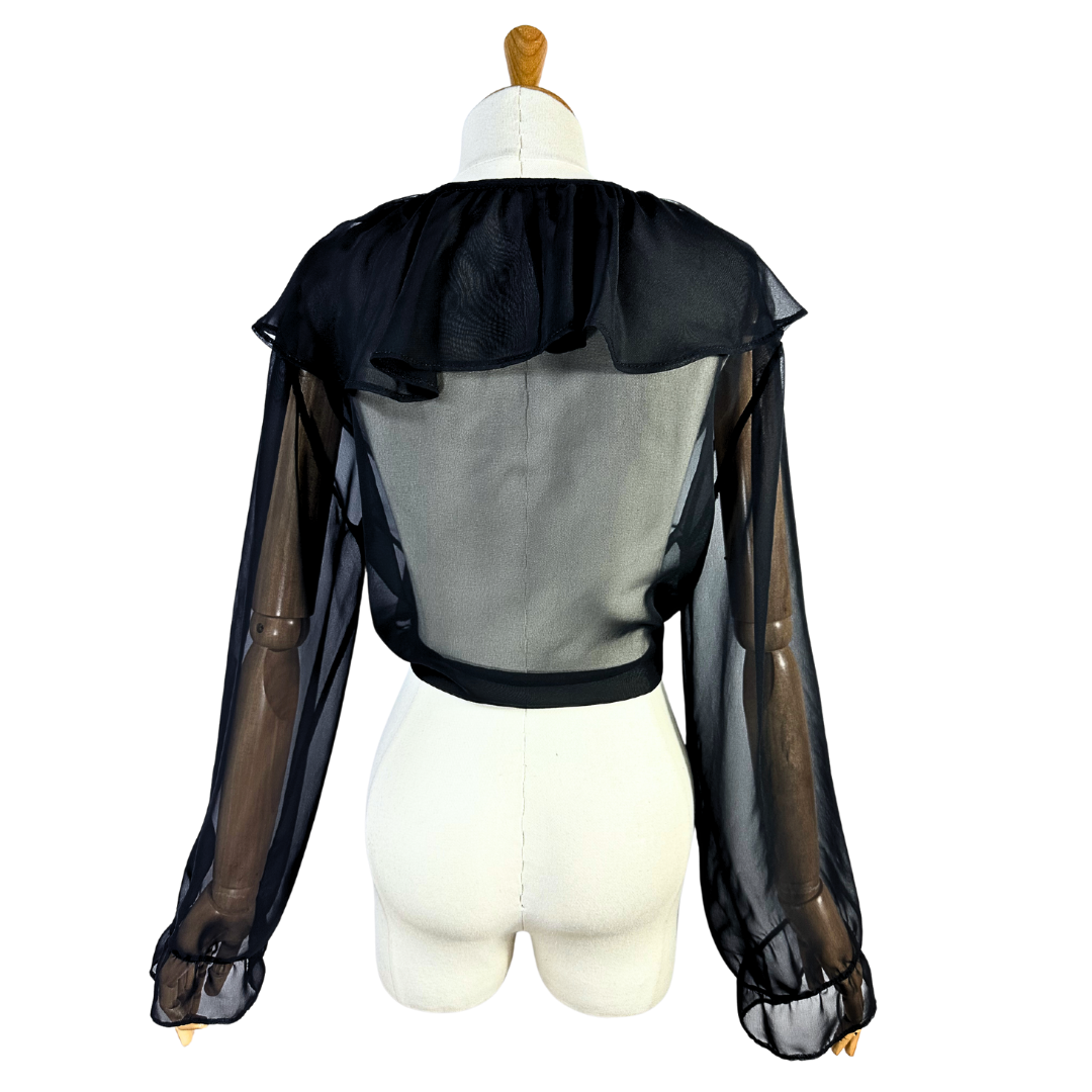 Black 90s sheer tie front cropped top - M