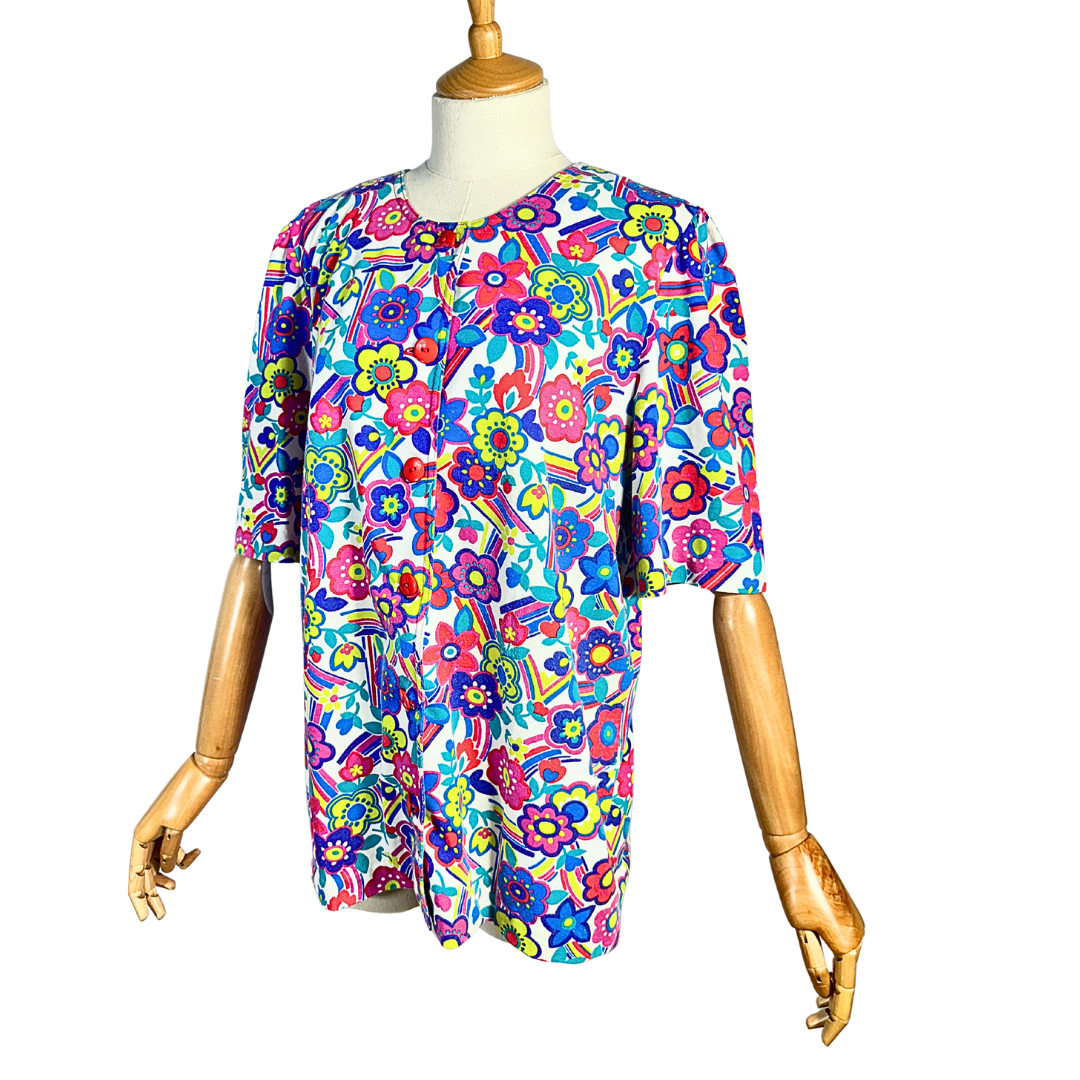 Colourful retro floral blouse - M