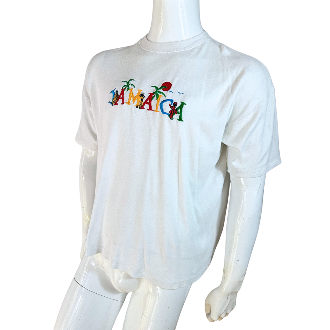 White Jamaica embroidered tshirt - XL