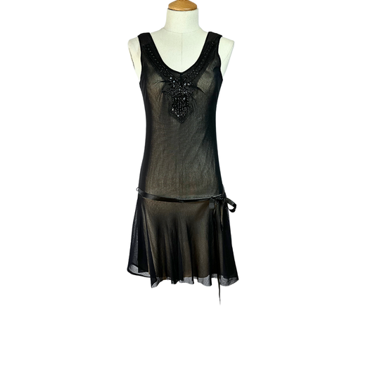 Black Y2K beaded mesh dress - S