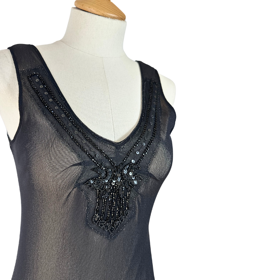 Black Y2K beaded mesh dress - S