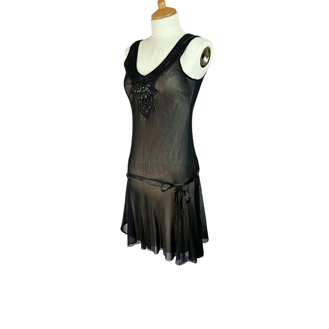 Black Y2K beaded mesh dress - S