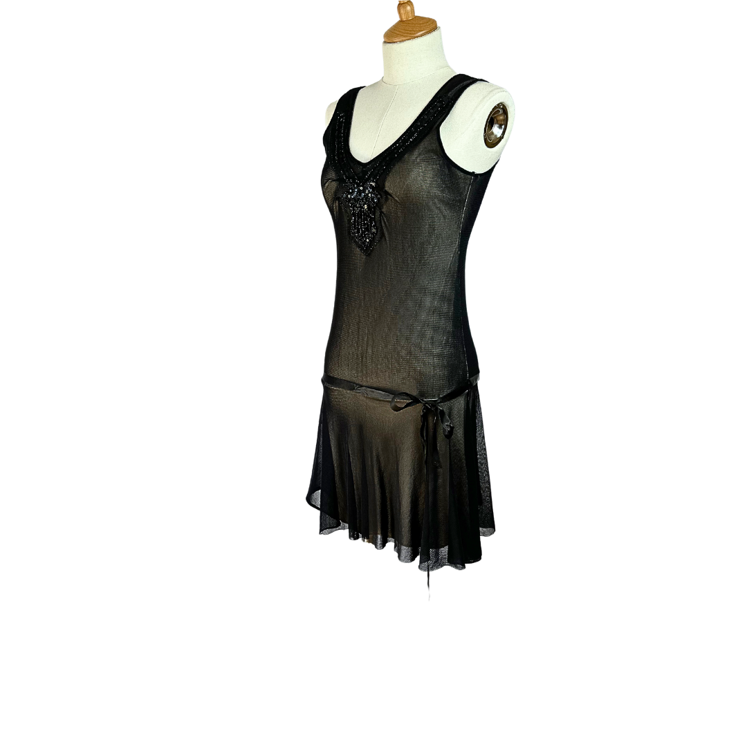 Black Y2K beaded mesh dress - S