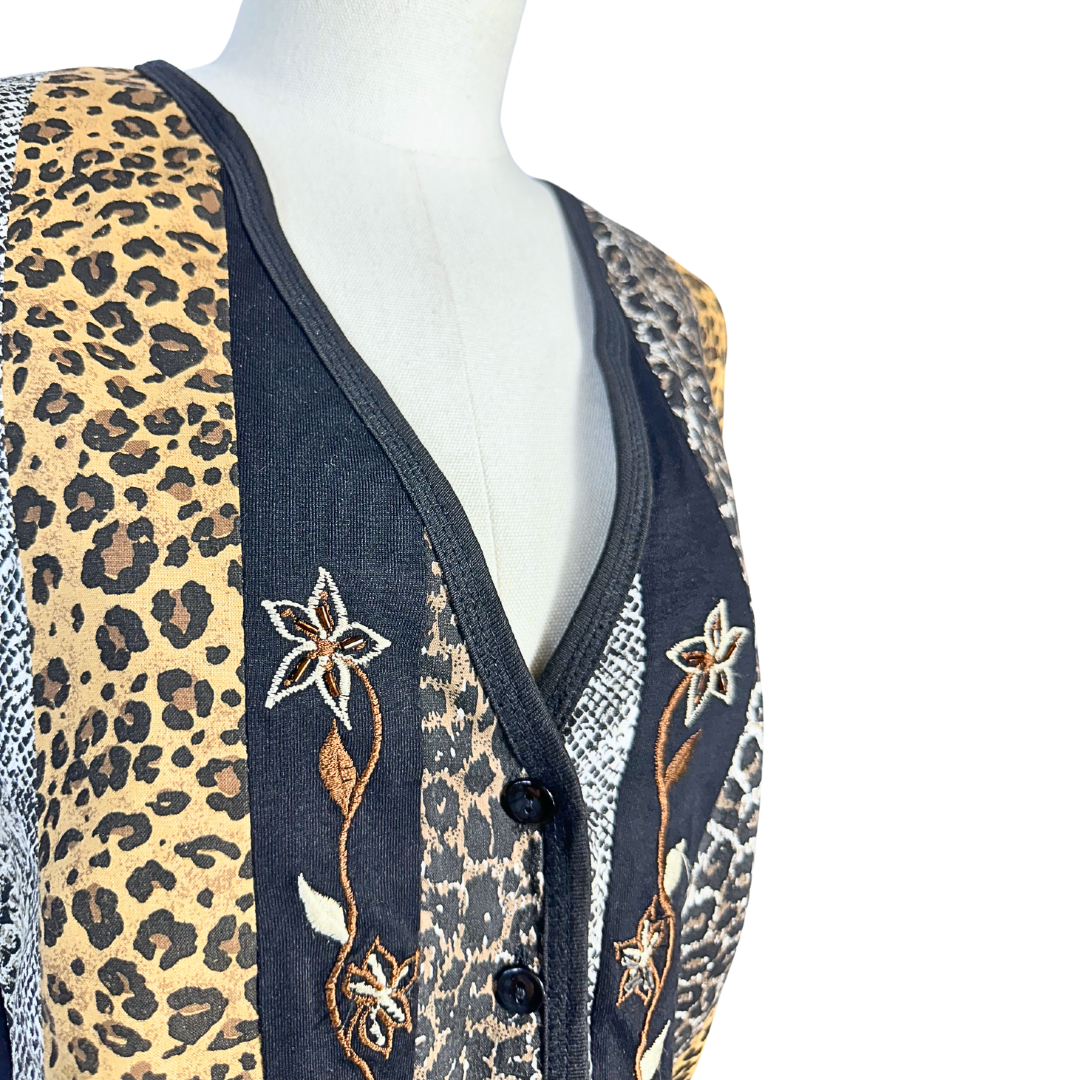 Vintage animal print and floral embroidered waistcoat - L