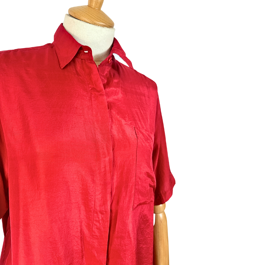 Red vintage silk shirt - M