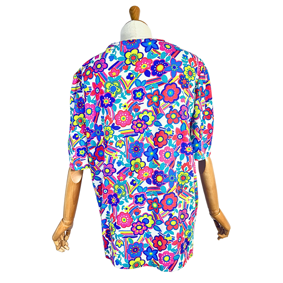 Colourful retro floral blouse - M