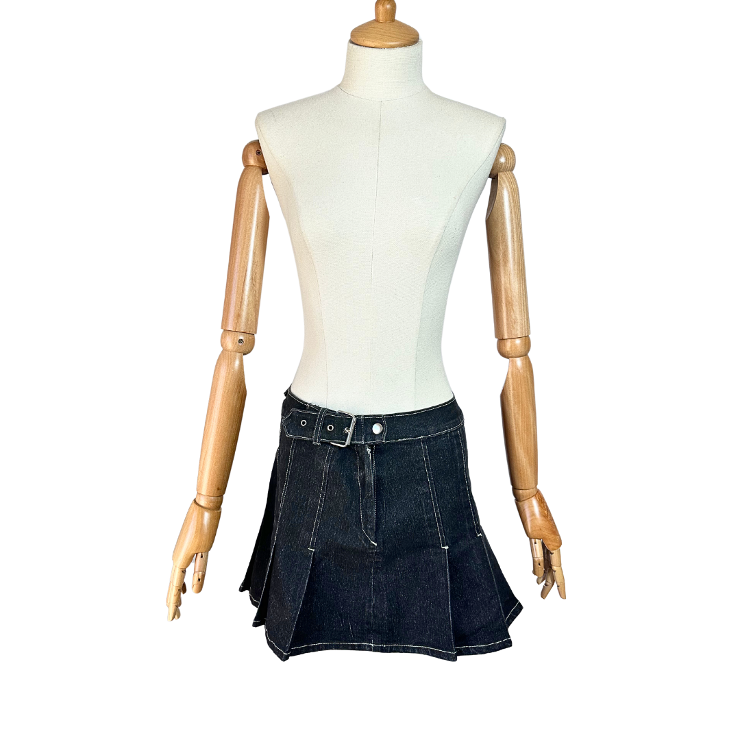 Black Y2K low rise denim micro mini skirt - S/M