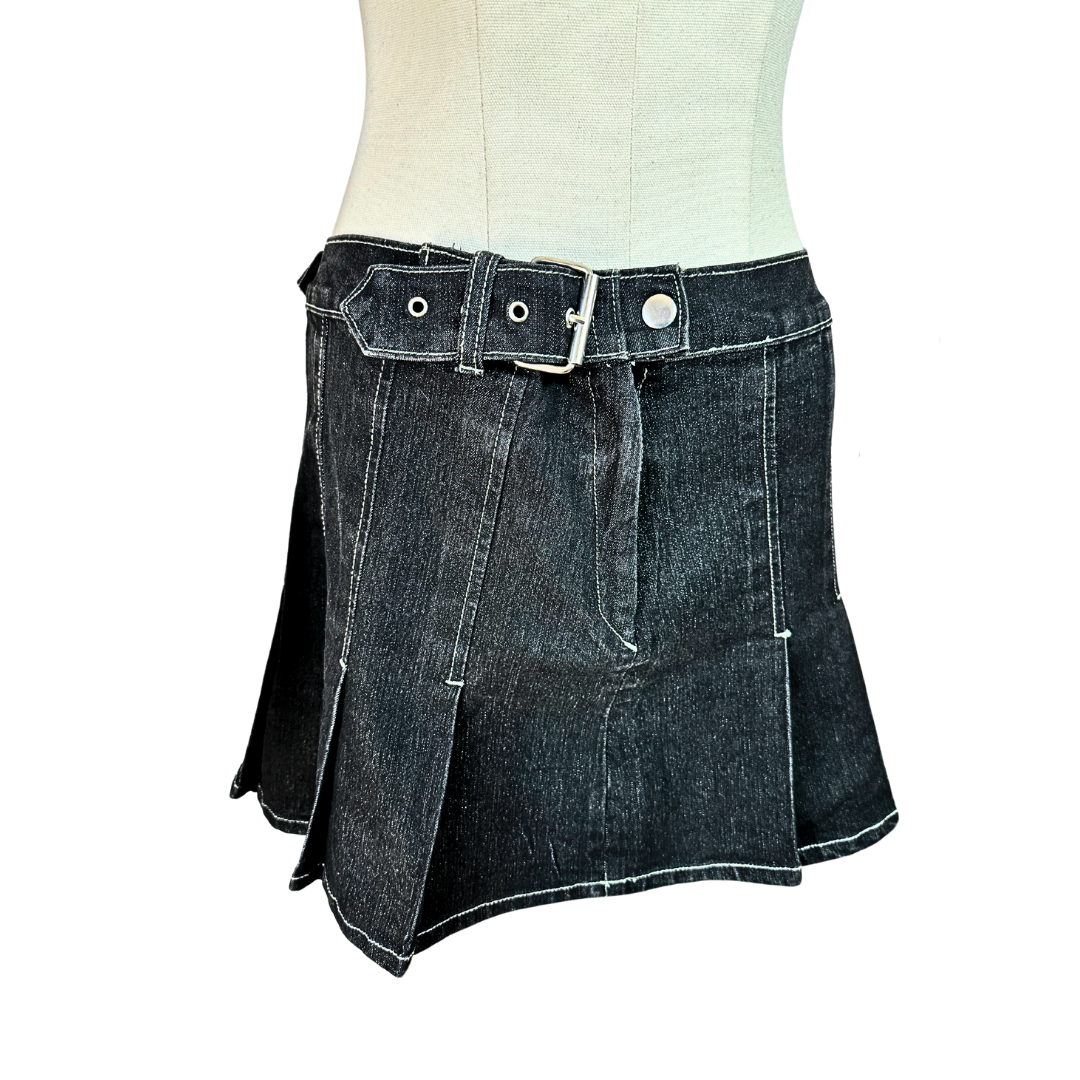 Black Y2K low rise denim micro mini skirt - S/M