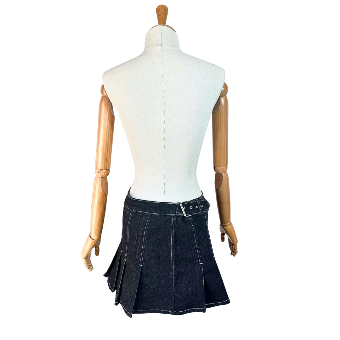 Black Y2K low rise denim micro mini skirt - S/M