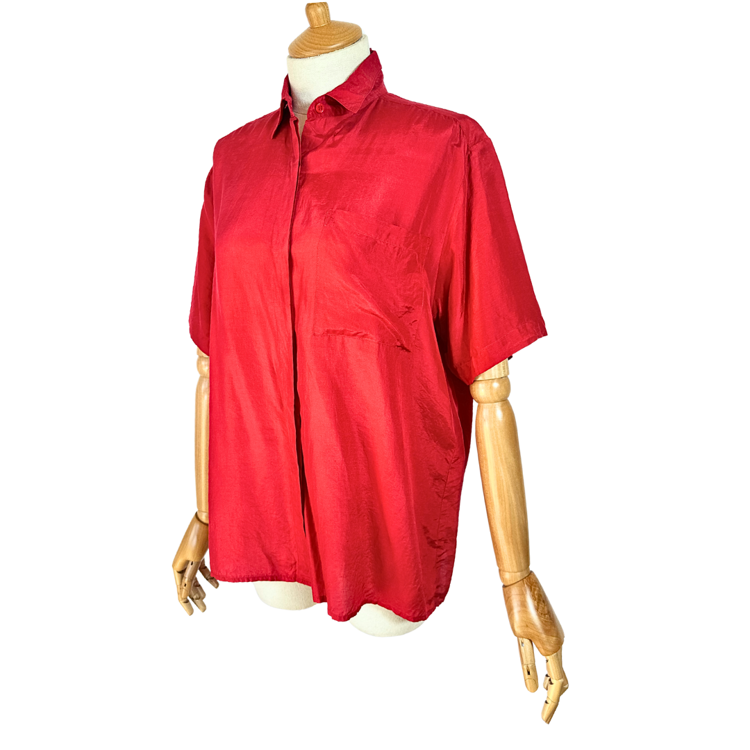 Red vintage silk shirt - M