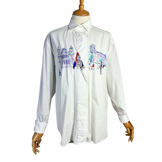 White vintage embroidered and printed shirt - M