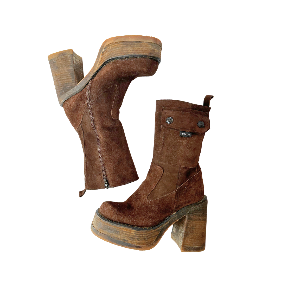 Brown 90s Molts chunky suede platform boots - UK 5