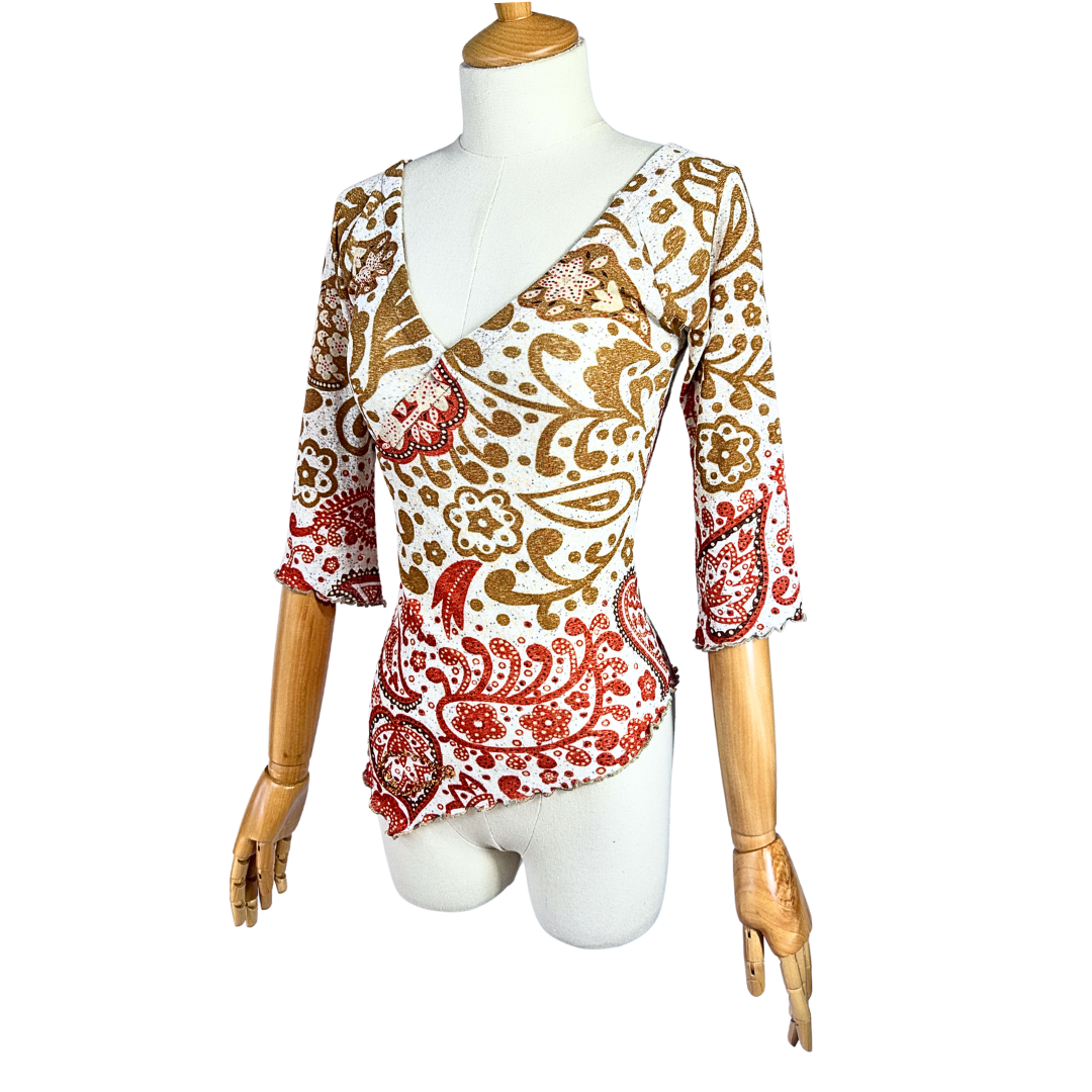 Y2K floral and paisley asymmetrical hem top - S