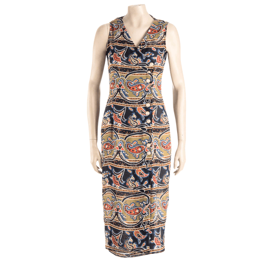 V-neck button up mandala print sleeveless maxi dress - S