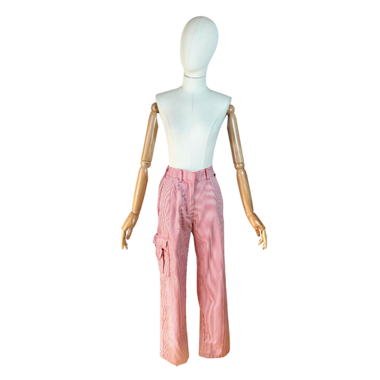 Striped vintage high waist cargo pants - S
