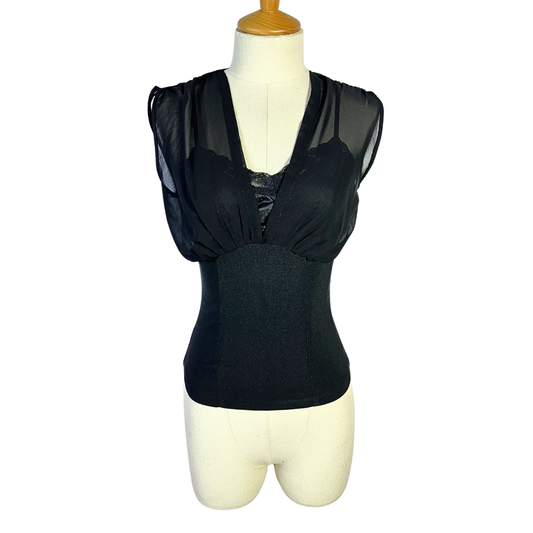 Black fitted capsleeve top - S