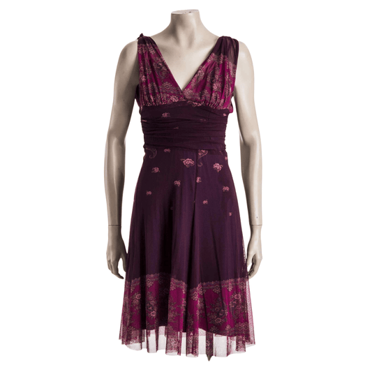 Floral mesh v-neck tie-strap dress - M