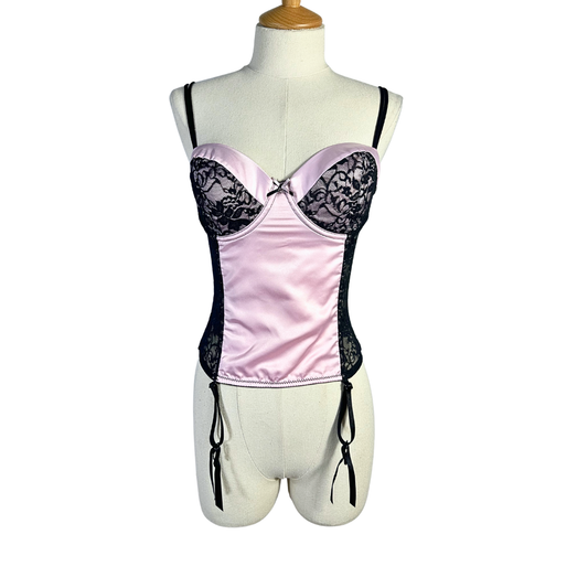 Pink and black lace and satin bustier - M or 34C