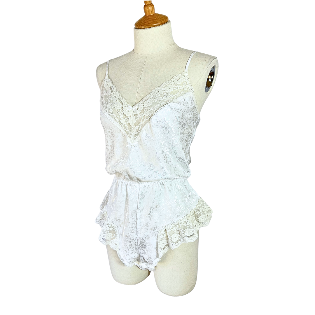 White vintage lace lingerie playsuit - S